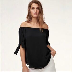 Babaton Aritzia - Black Malik Blouse Off the Shoulder Top Relaxed Fit - Size XXS
